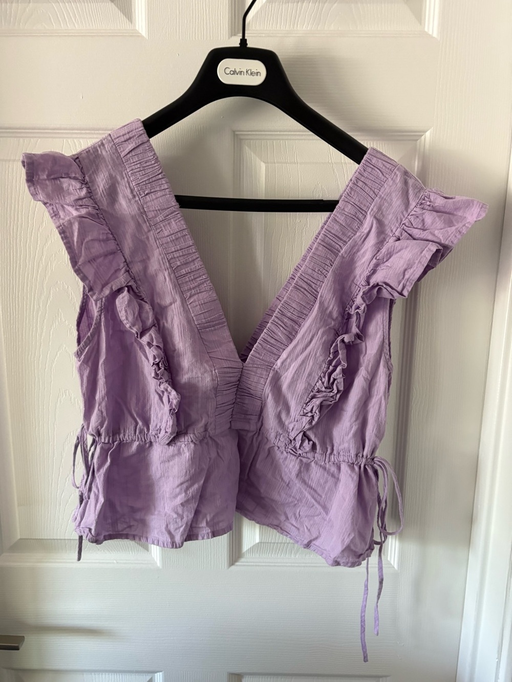 Marley Kate Lavender Ruffle Sleeve Crop Top Boho Cottagecore Blouse Size L